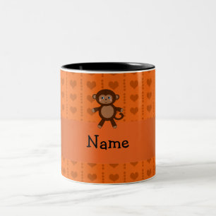 Personalised name toy monkey orange hearts Two-Tone coffee mug