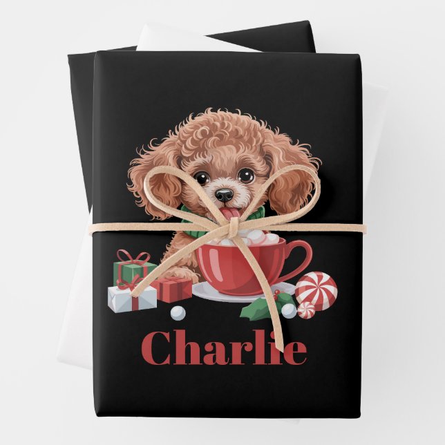 Personalised Name Toy Poodle Dog Lover Christmas  Wrapping Paper Sheet (In situ)