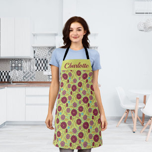 Personalised Name Trailing Flower Red on Yellow  Apron