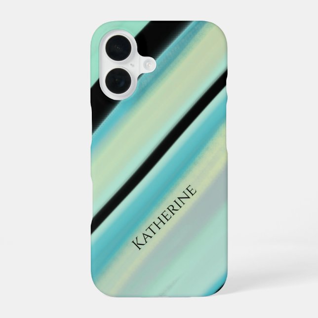 Personalised Name Tranquil Turquoise Stripes  iPhone 16 Case (Back)