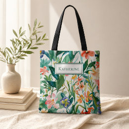 Personalised Name Tropical Floral Tote Bag