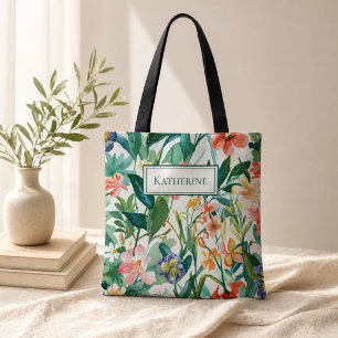 Personalised Name Tropical Floral Tote Bag