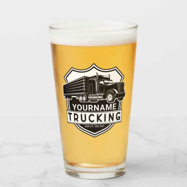 Personalised NAME Trucking Big Rig Semi Trucker   Glass (Front Filled)
