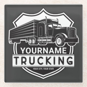 Personalised NAME Trucking Big Rig Semi Trucker  Glass Coaster