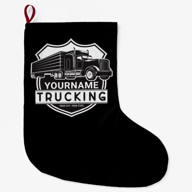 Personalised NAME Trucking Big Rig Semi Trucker   Large Christmas Stocking (Front)