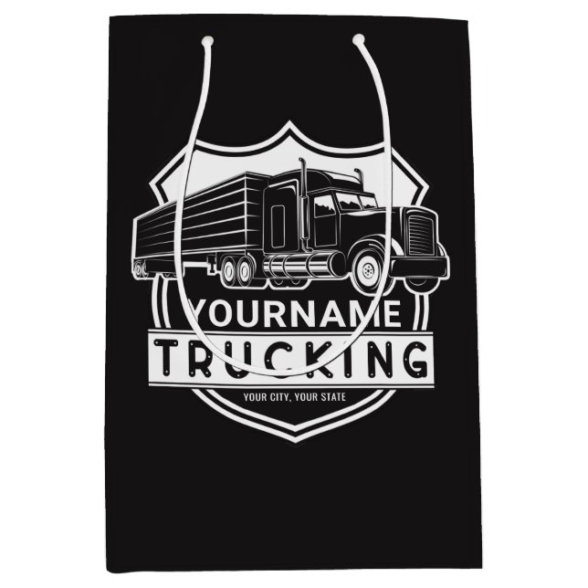 Personalised NAME Trucking Big Rig Semi Trucker   Medium Gift Bag (Front)