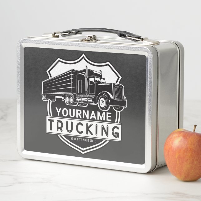 Personalised NAME Trucking Big Rig Semi Trucker  Metal Lunch Box (In Situ)