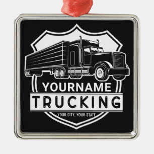 Personalised NAME Trucking Big Rig Semi Trucker  Metal Tree Decoration