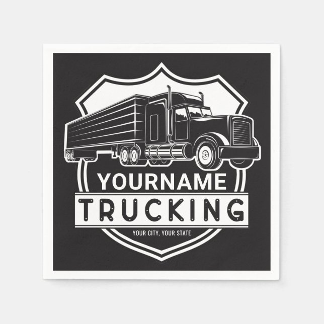 Personalised NAME Trucking Big Rig Semi Trucker   Napkin (Front)