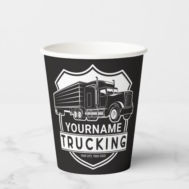 Personalised NAME Trucking Big Rig Semi Trucker   Paper Cups (Front)