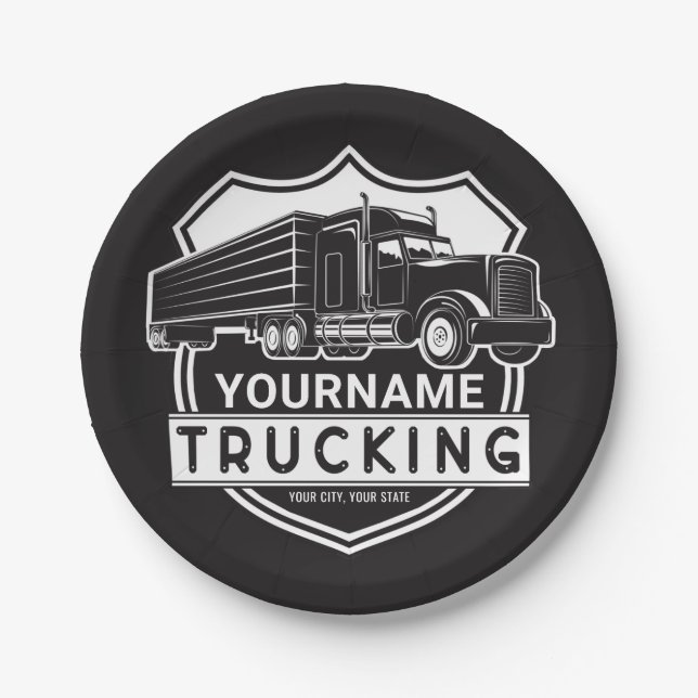 Personalised NAME Trucking Big Rig Semi Trucker  Paper Plate (Front)