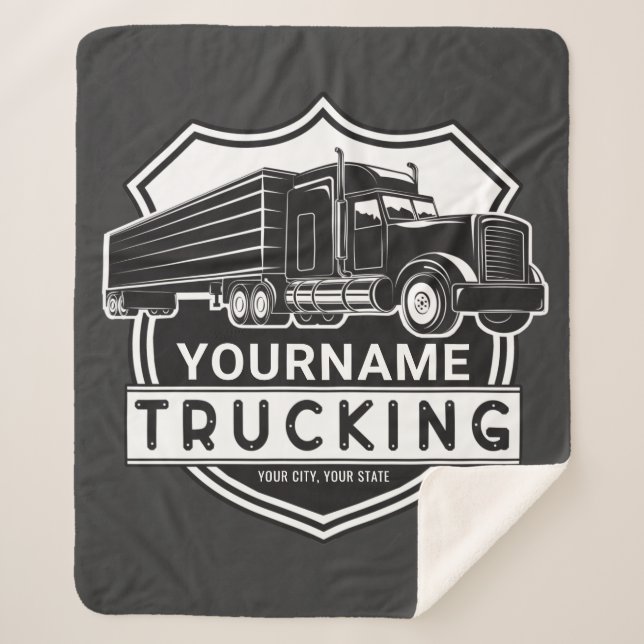Personalised NAME Trucking Big Rig Semi Trucker   Sherpa Blanket (Front)