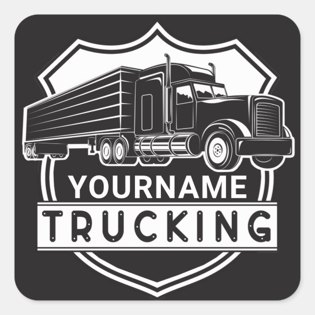 Personalised NAME Trucking Big Rig Semi Trucker   Square Sticker (Front)