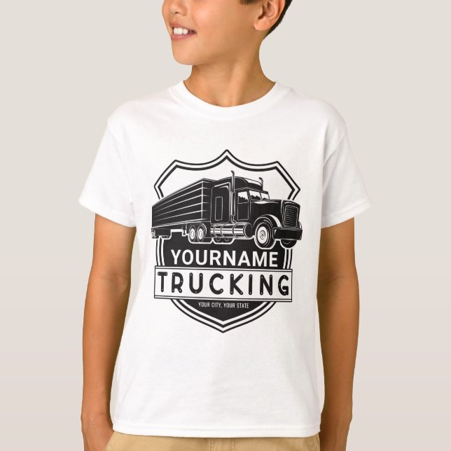 Personalised NAME Trucking Big Rig Semi Trucker  T-Shirt (Front)