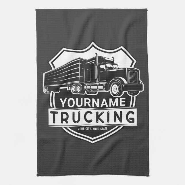 Personalised NAME Trucking Big Rig Semi Trucker  Tea Towel (Vertical)