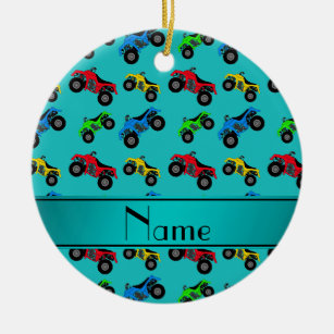 Personalised name turquoise atv pattern ceramic tree decoration
