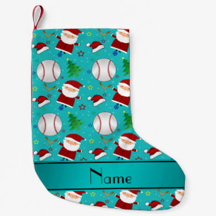 Personalised name turquoise baseball christmas small christmas stocking