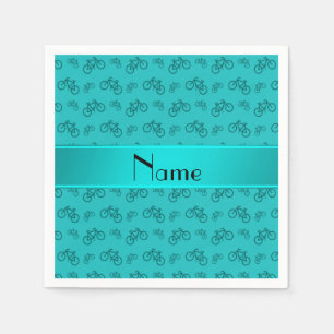 Personalised name turquoise bicycles napkin
