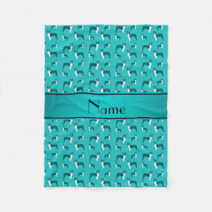 Personalised name turquoise boston terrier fleece blanket