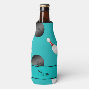 Personalised name turquoise bowling balls pins bottle cooler