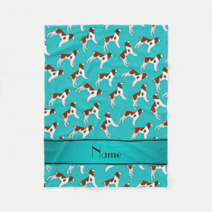 Personalised name turquoise brittany spaniel dogs fleece blanket