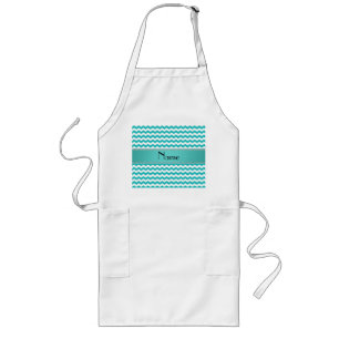 Personalised name turquoise chevrons long apron