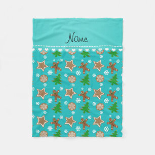 Personalised name turquoise christmas cookies fleece blanket