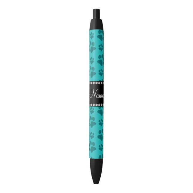 Personalised name turquoise dog paw prints black ink pen (Front Vertical)