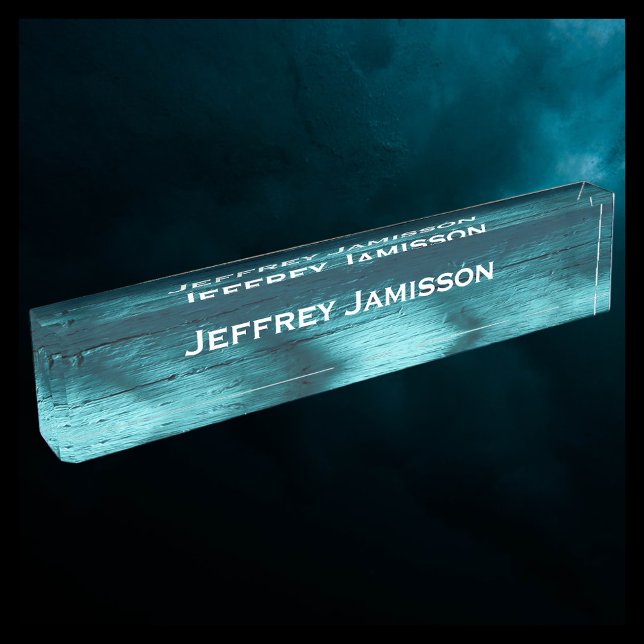 Personalised Name Turquoise Faux Wood Acrylic Nameplate (Creator Uploaded)