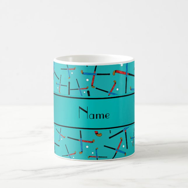 Personalised name turquoise field hockey coffee mug (Center)
