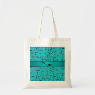 Personalised name turquoise field hockey tote bag