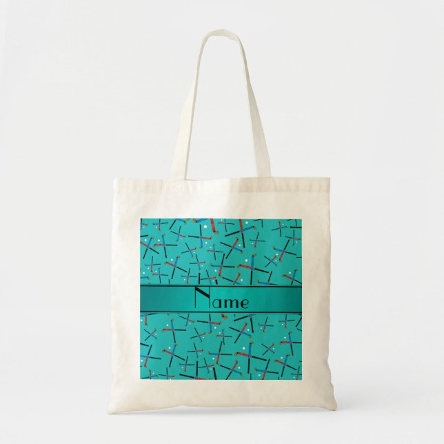 Personalised name turquoise field hockey tote bag (Front)