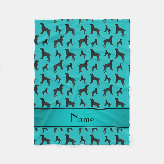 Personalised name turquoise field spaniel dogs fleece blanket (Front)