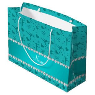 Personalised name turquoise figure skating large gift bag