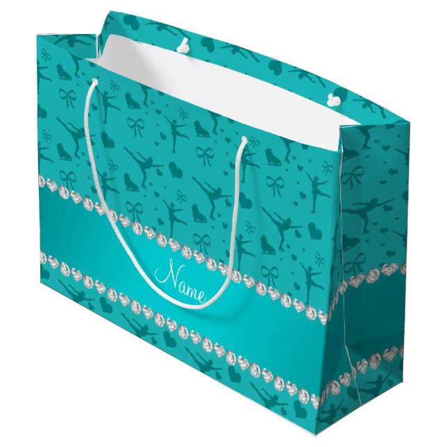 Personalised name turquoise figure skating large gift bag (Back Angled)