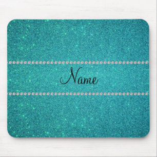 Personalised name turquoise glitter diamonds mouse mat