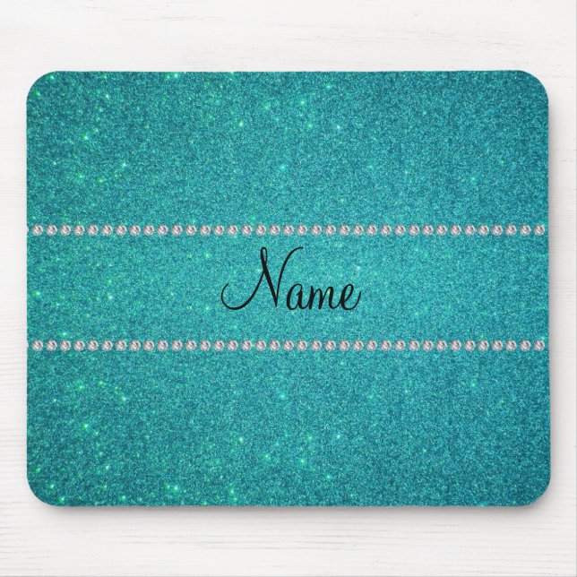 Personalised name turquoise glitter diamonds mouse mat (Front)
