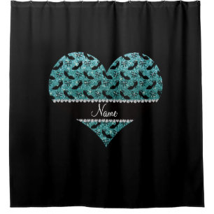 Personalised name turquoise glitter fancy shoe bow shower curtain
