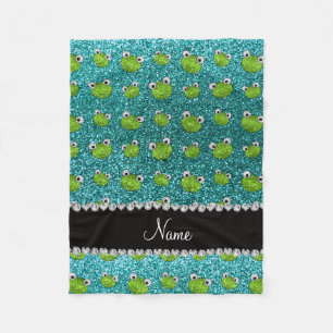 Personalised name turquoise glitter frogs fleece blanket