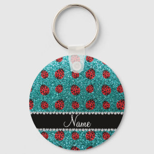 Personalised name turquoise glitter ladybug key ring