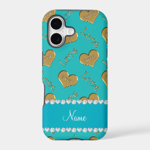 Personalised name turquoise gold hearts mum love