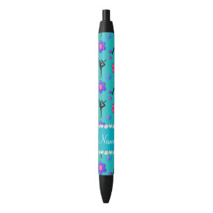 Personalised name turquoise gymnastics flowers black ink pen