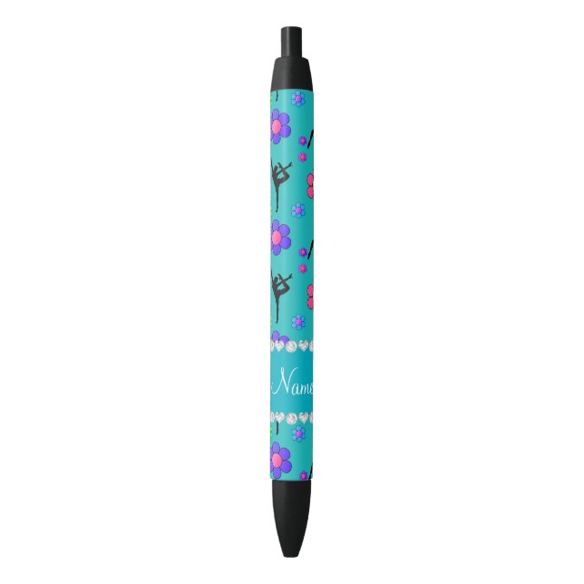 Personalised name turquoise gymnastics flowers black ink pen (Front Vertical)