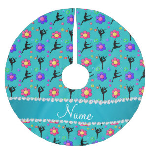 Personalised name turquoise gymnastics flowers brushed polyester tree skirt