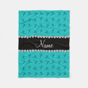 Personalised name turquoise gymnastics pattern fleece blanket