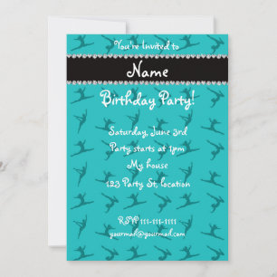 Personalised name turquoise gymnastics pattern invitation