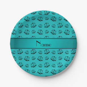 Personalised name turquoise justice scales paper plate