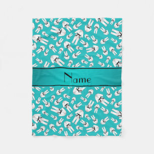Personalised name turquoise karate pattern fleece blanket