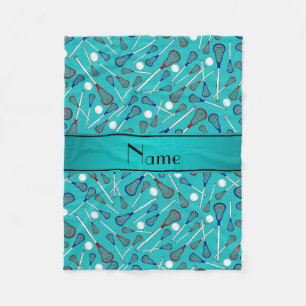 Personalised name turquoise lacrosse pattern fleece blanket