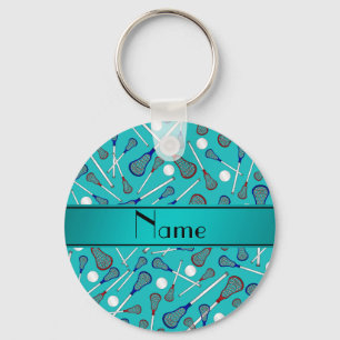 Personalised name turquoise lacrosse pattern key ring